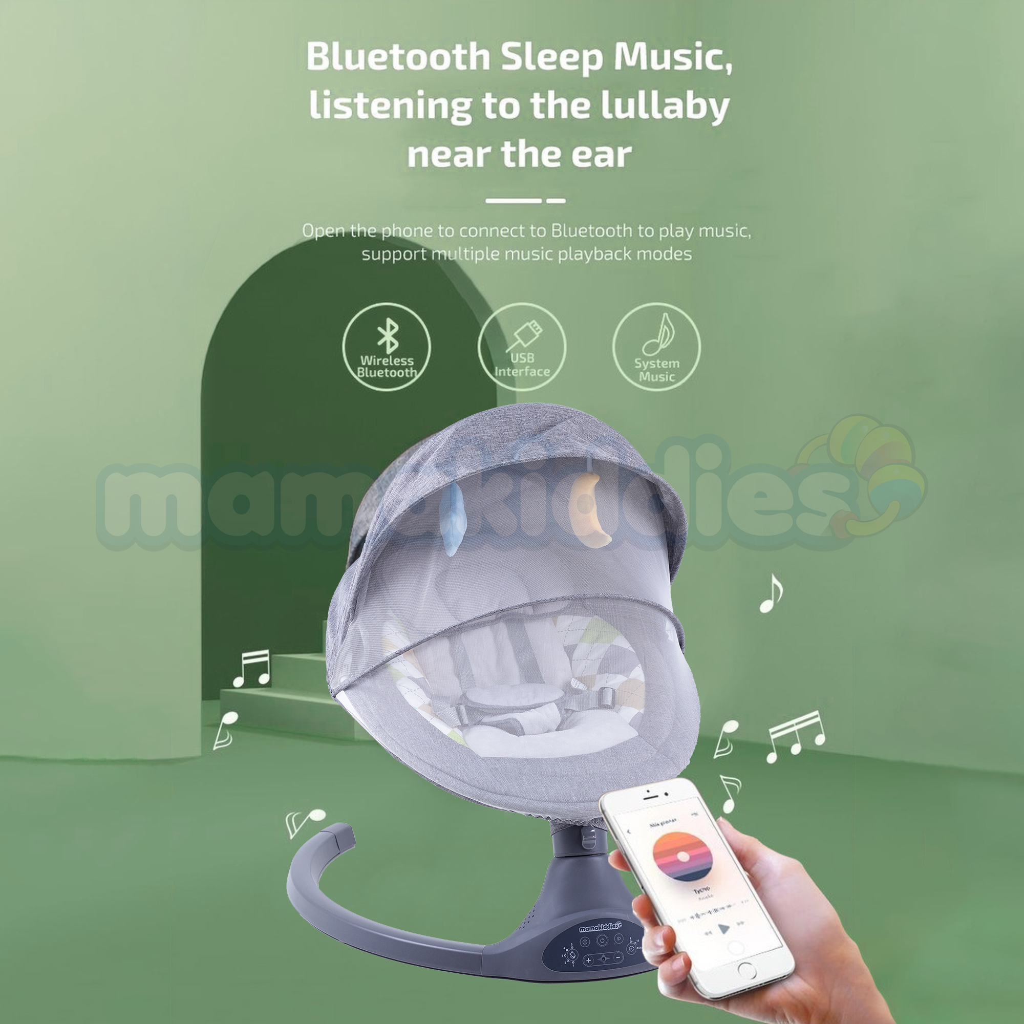 Baby Bouncer Swing Chair Cradle Grey Rocker Seat Bouncy Rocking With